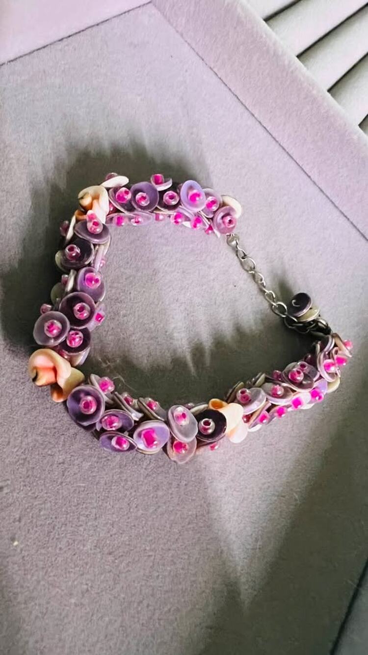Handmade Purple Shell and Pink Bead Bracelet